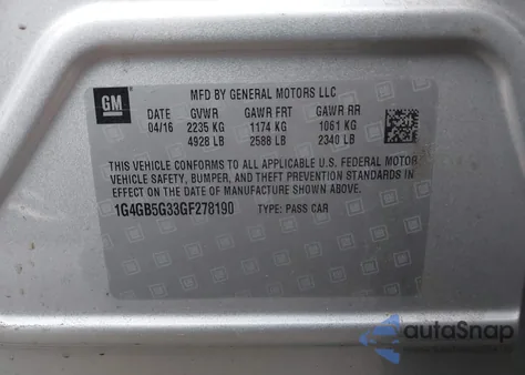 2016 Buick Lacrosse Leather from USA, damaged, VIN 1G4GB5G33GF278190